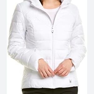 Spyder Women's Clara short puffer hooded full zip jacket Women's Large (084)